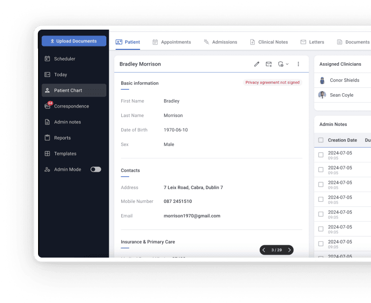 Electronic patient chart with real-time updates and easy navigation